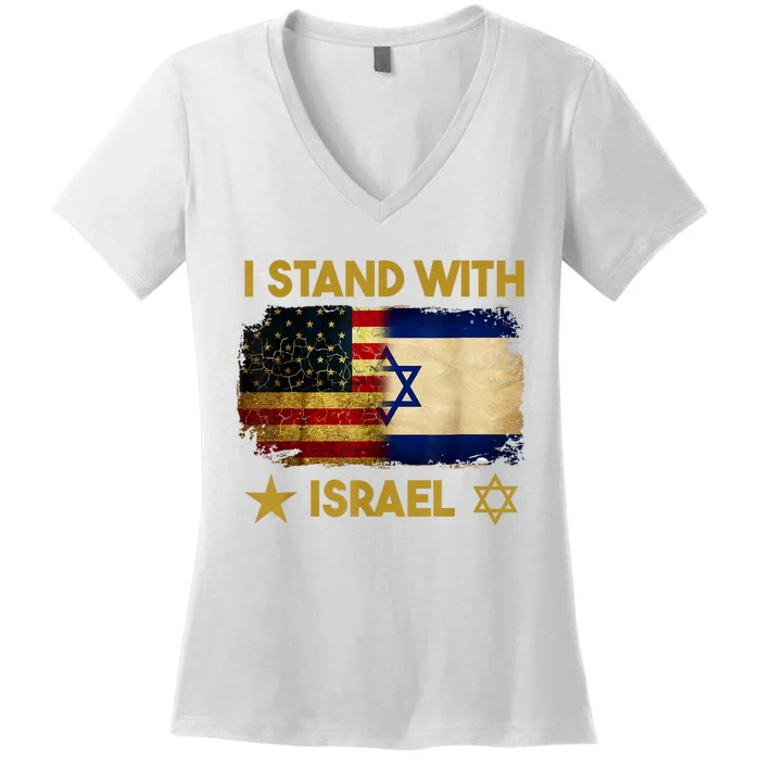 I Stand With Israel America Flag Women's V-Neck T-Shirt