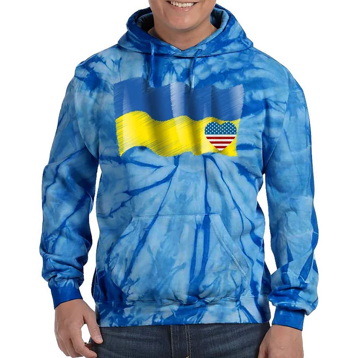 I Stand With Ukraine With Heart American Flag Gift Tie Dye Hoodie