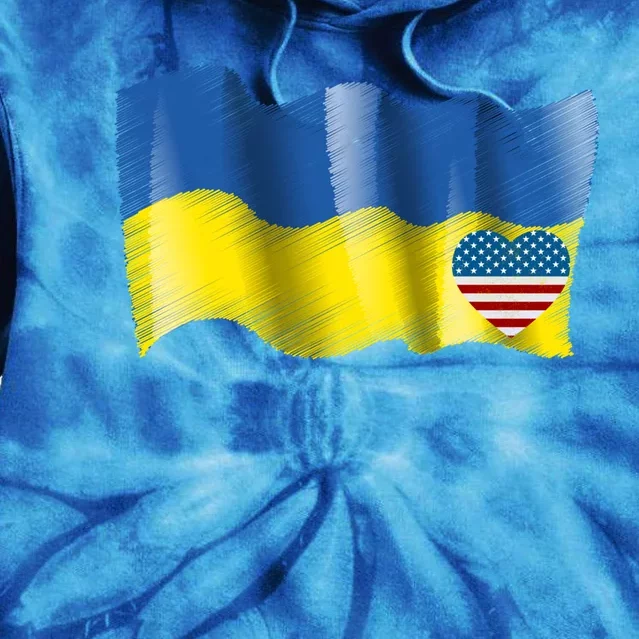 I Stand With Ukraine With Heart American Flag Gift Tie Dye Hoodie