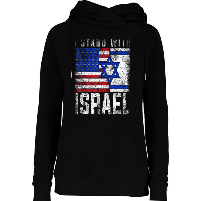 I Stand With Israel Patriotic USA and Israel Flag Womens Funnel Neck Pullover Hood