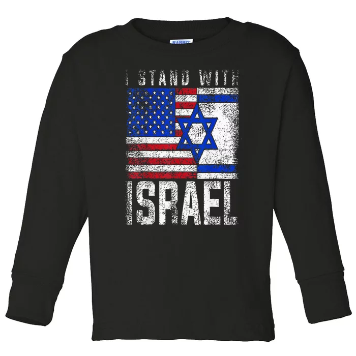 I Stand With Israel Patriotic USA and Israel Flag Toddler Long Sleeve Shirt