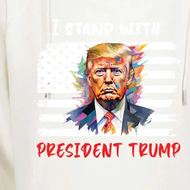 I Stand With President Trump Distressed American Flag Suppor Cool Gift Womens Funnel Neck Pullover Hood