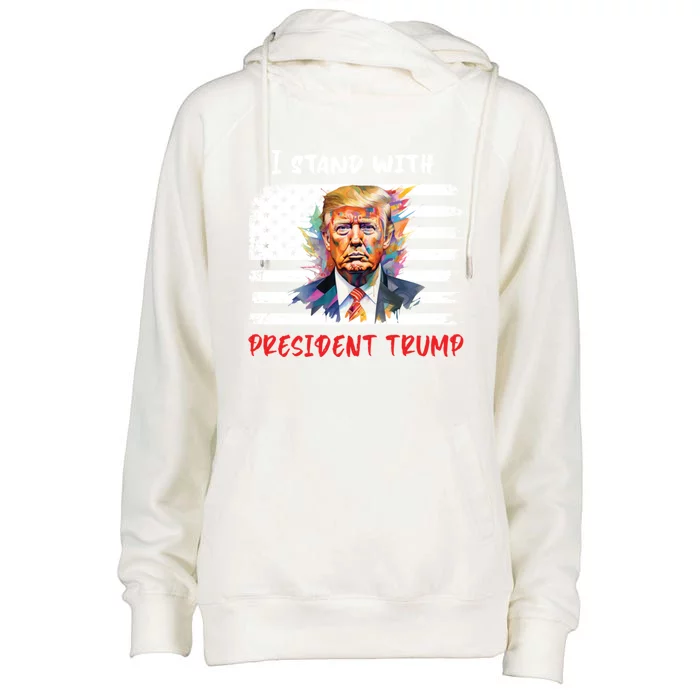 I Stand With President Trump Distressed American Flag Suppor Cool Gift Womens Funnel Neck Pullover Hood