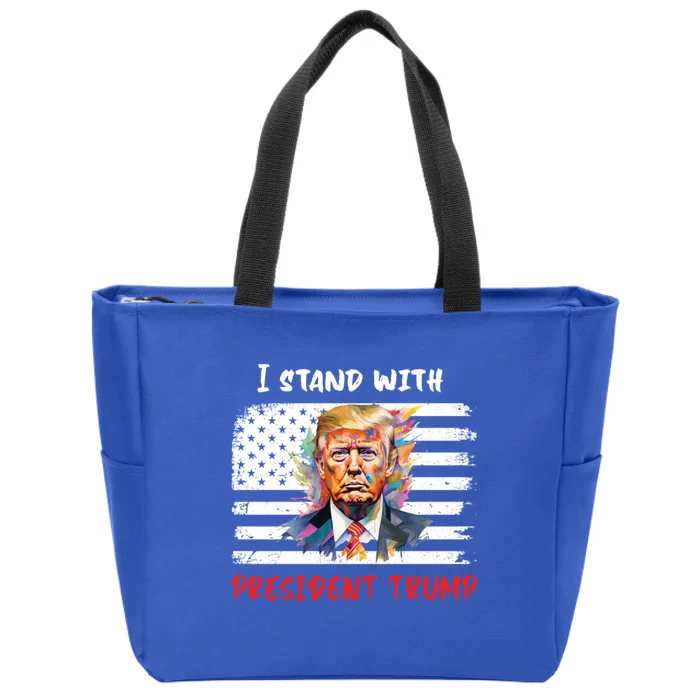 I Stand With President Trump Distressed American Flag Suppor Cool Gift Zip Tote Bag