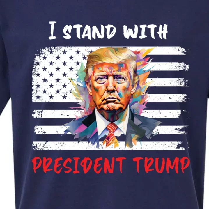 I Stand With President Trump Distressed American Flag Suppor Cool Gift Sueded Cloud Jersey T-Shirt