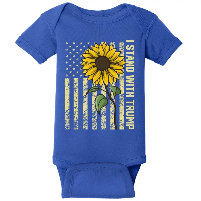 I Stand With Trump 2024 Vintage Us Flag With Sunflower Gift Baby Bodysuit