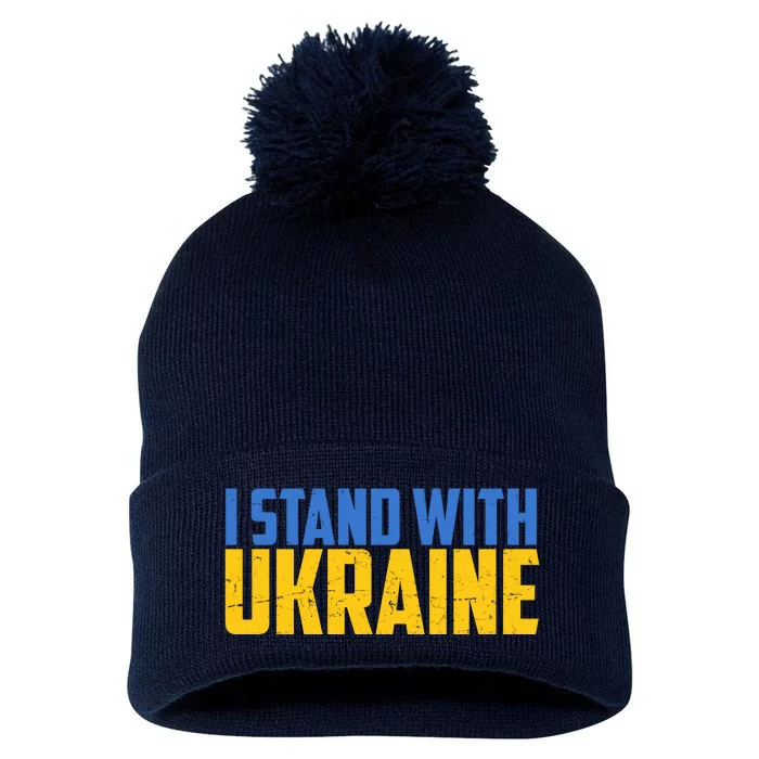 I Stand With Ukraine Support Ukraine Pom Pom 12in Knit Beanie