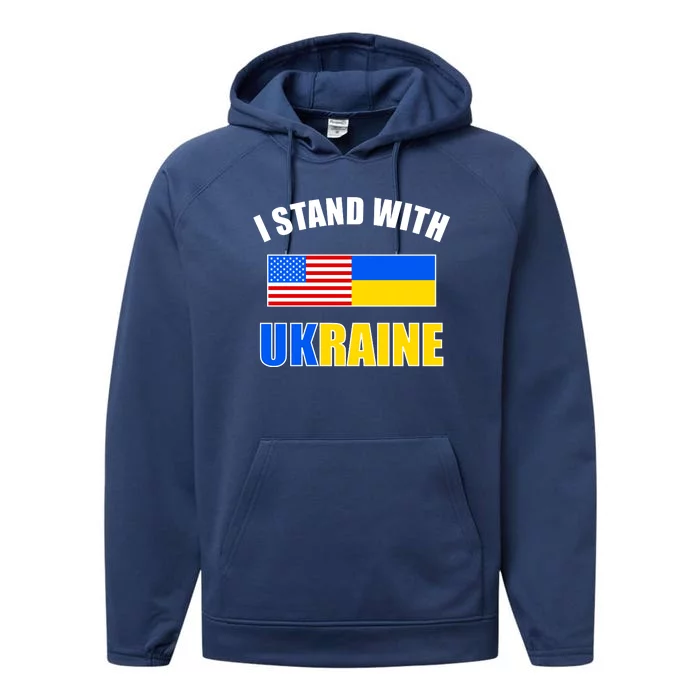 I Stand With Ukraine USA Support Flags United Performance Fleece Hoodie