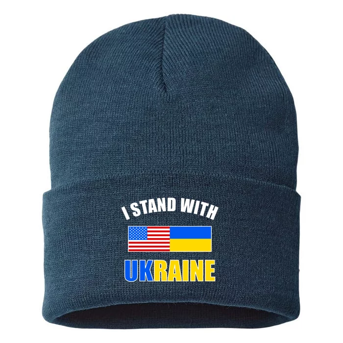 I Stand With Ukraine USA Support Flags United Sustainable Knit Beanie