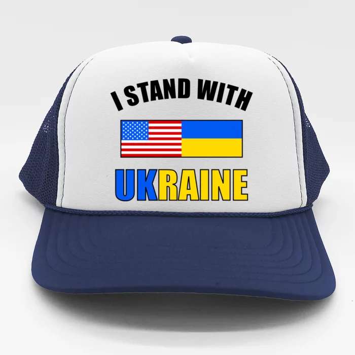 I Stand With Ukraine USA Support Flags United Trucker Hat