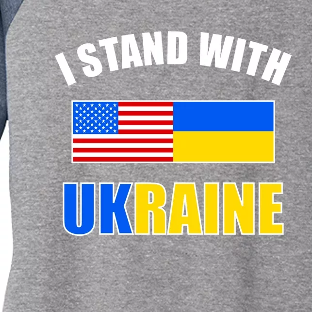 I Stand With Ukraine USA Support Flags United Women's Tri-Blend 3/4-Sleeve Raglan Shirt