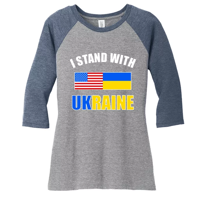 I Stand With Ukraine USA Support Flags United Women's Tri-Blend 3/4-Sleeve Raglan Shirt