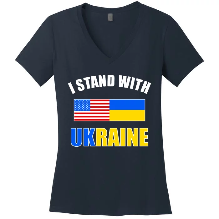 I Stand With Ukraine USA Support Flags United Women's V-Neck T-Shirt