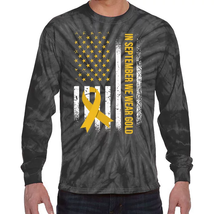 In September We Wear Gold Childhood Cancer Awareness Tie-Dye Long Sleeve Shirt