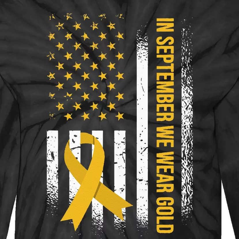 In September We Wear Gold Childhood Cancer Awareness Tie-Dye Long Sleeve Shirt