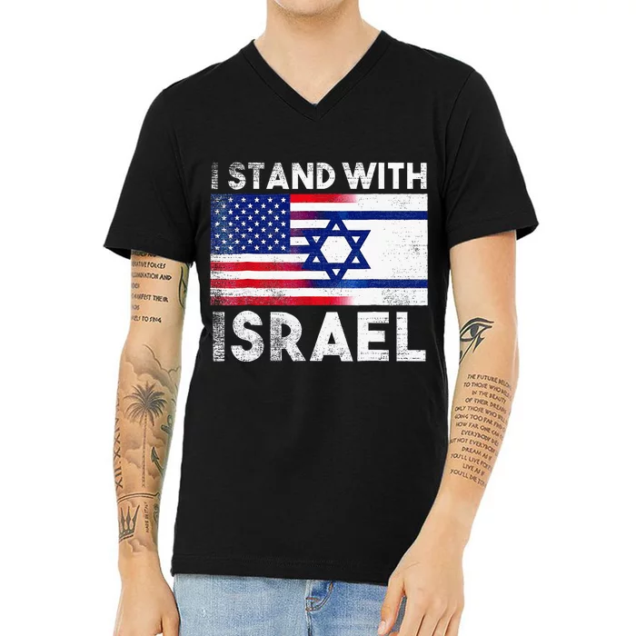 I Stand With Israel Pray For Israel US And Israel Flag V-Neck T-Shirt