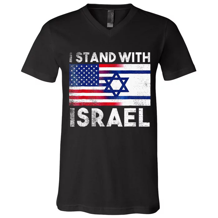 I Stand With Israel Pray For Israel US And Israel Flag V-Neck T-Shirt