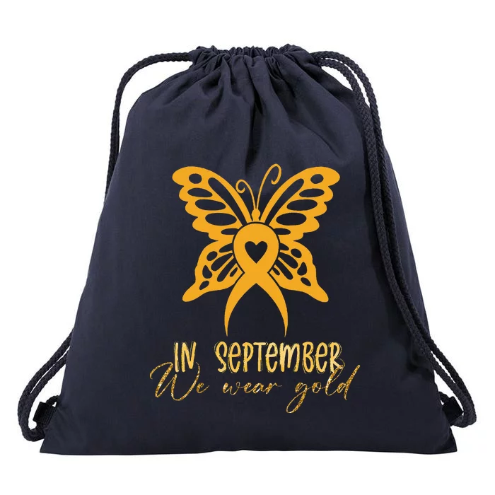 In September We Wear Gold Childhood Cancer awareness Drawstring Bag