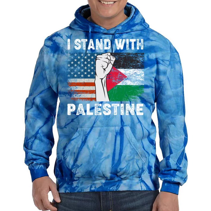 I Stand With Palestine For Their Freedom Us Palestine Flag Tie Dye Hoodie