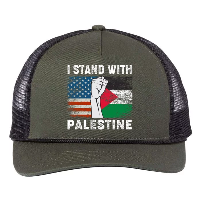 I Stand With Palestine For Their Freedom Us Palestine Flag Retro Rope Trucker Hat Cap