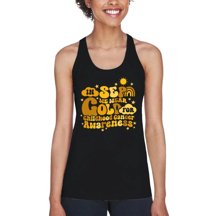 In September We Wear Gold  Childhood Cancer Awareness Women's Racerback Tank