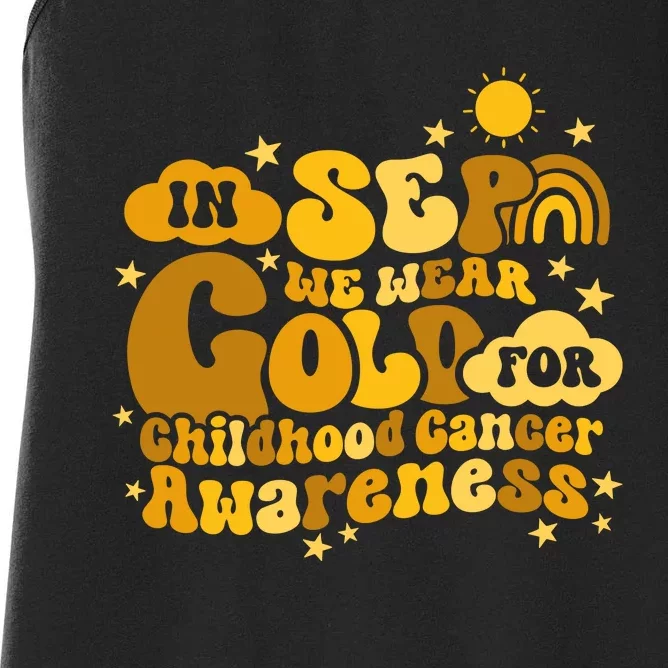 In September We Wear Gold  Childhood Cancer Awareness Women's Racerback Tank