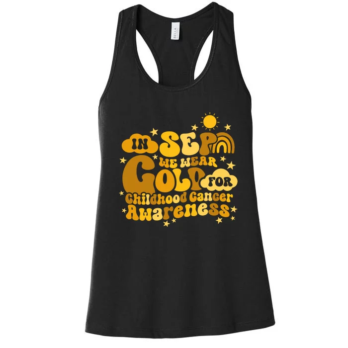 In September We Wear Gold  Childhood Cancer Awareness Women's Racerback Tank