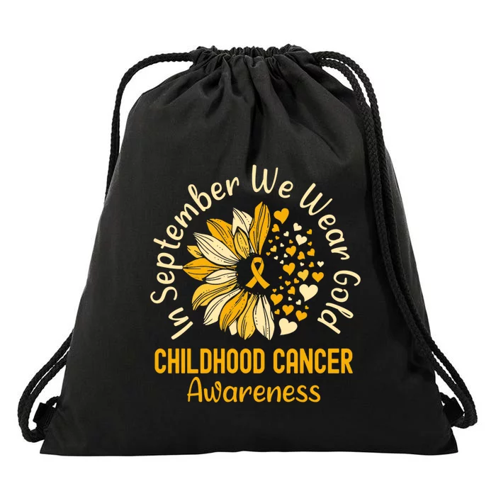 In September We Wear Gold Childhood Cancer Awareness Drawstring Bag