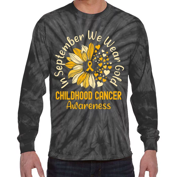 In September We Wear Gold Childhood Cancer Awareness Tie-Dye Long Sleeve Shirt