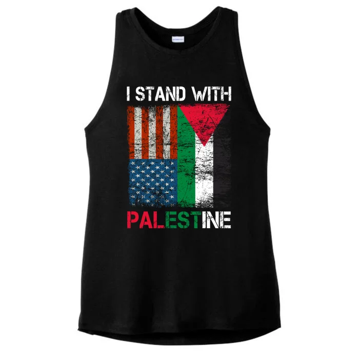 I Stand With Palestine Us Flag Palestinians Fla Ladies Tri-Blend Wicking Tank