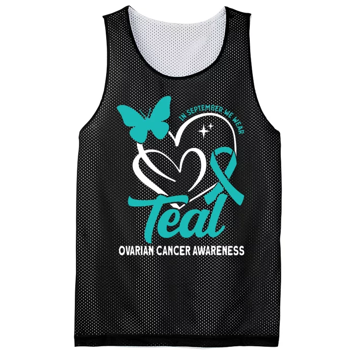 In September We Wear Teal Ovarian Cancer Awareness Mesh Reversible Basketball Jersey Tank