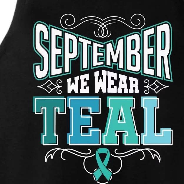 In September We Wear Teal Rainbow Ovarian Cancer Awareness Tank Top Ladies Tri-Blend Wicking Tank