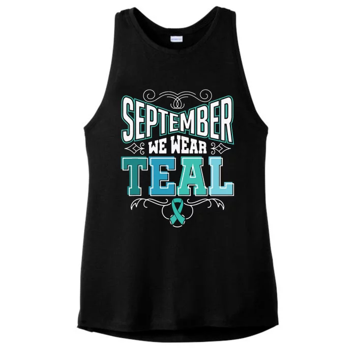 In September We Wear Teal Rainbow Ovarian Cancer Awareness Tank Top Ladies Tri-Blend Wicking Tank