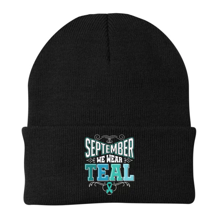 In September We Wear Teal Rainbow Ovarian Cancer Awareness Tank Top Knit Cap Winter Beanie