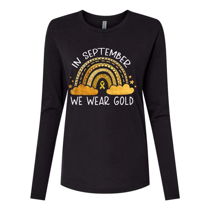 In September We Wear Gold Childhood Cancer Awareness Rainbow Womens Cotton Relaxed Long Sleeve T-Shirt