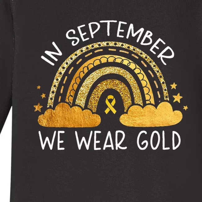 In September We Wear Gold Childhood Cancer Awareness Rainbow Baby Long Sleeve Bodysuit