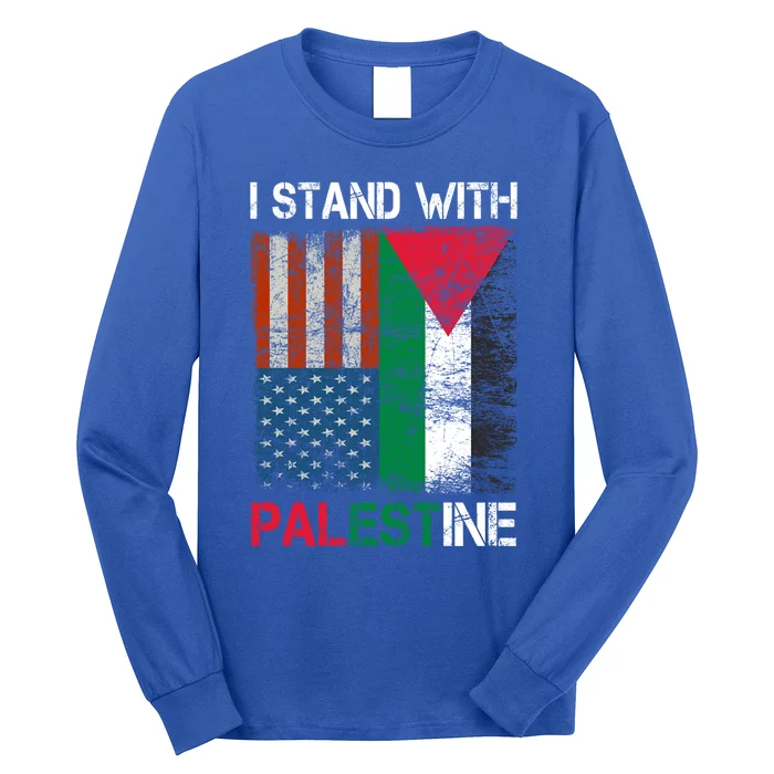 I Stand With Palestine Us Flag Palestinians Flag Vintage Great Gift Long Sleeve Shirt