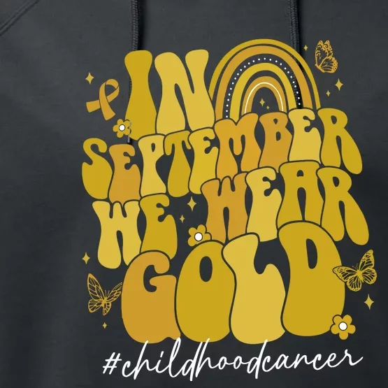 In September We Wear Gold Childhood Cancer Awareness Gold Ribbon Performance Fleece Hoodie