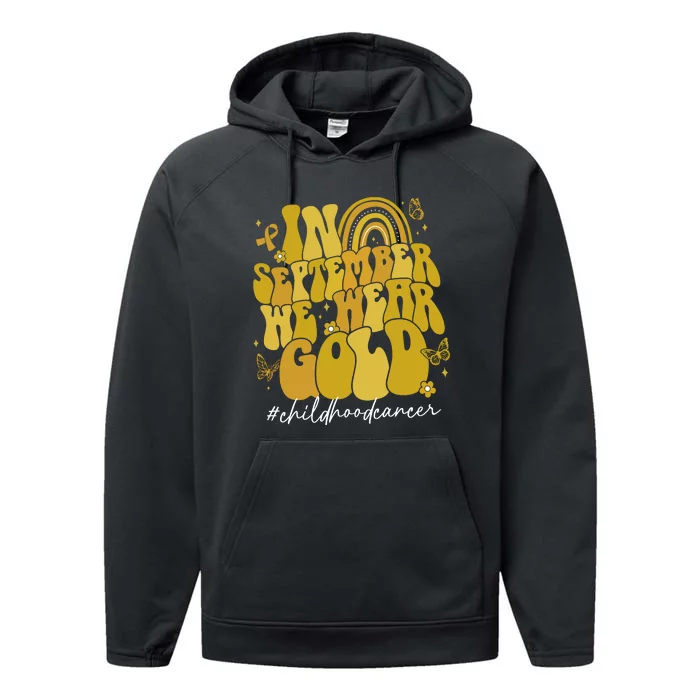 In September We Wear Gold Childhood Cancer Awareness Gold Ribbon Performance Fleece Hoodie