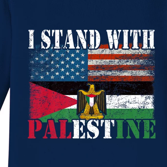 I Stand With Palestine Us Flag Palestinians Flag Baby Long Sleeve Bodysuit