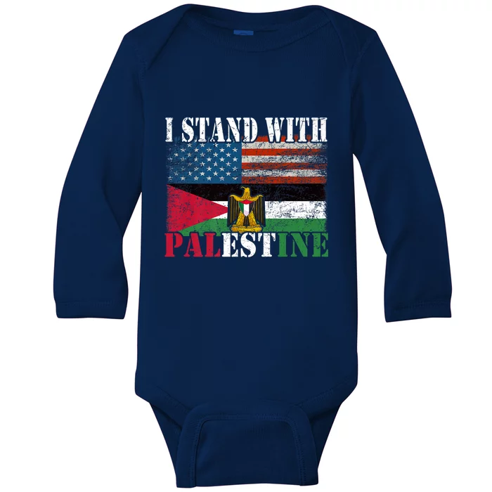 I Stand With Palestine Us Flag Palestinians Flag Baby Long Sleeve Bodysuit