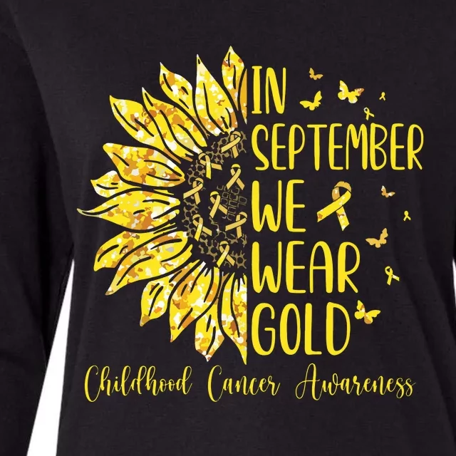 In September We Wear Gold Childhood Cancer Awareness Womens Cotton Relaxed Long Sleeve T-Shirt