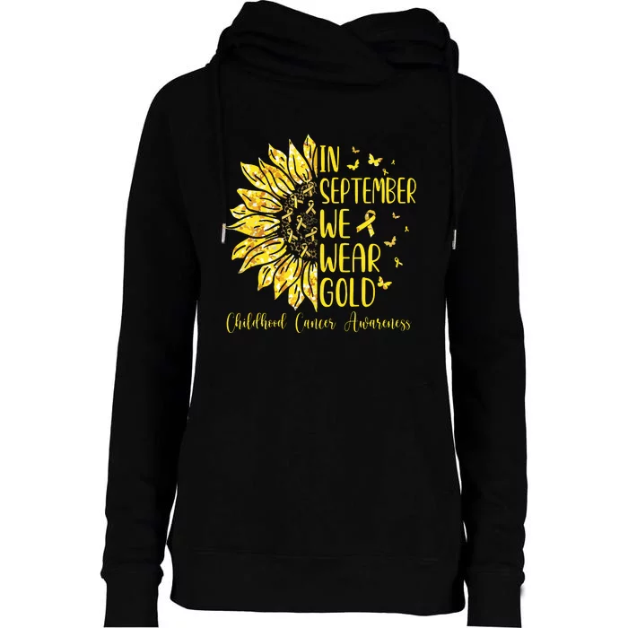 In September We Wear Gold Childhood Cancer Awareness Womens Funnel Neck Pullover Hood