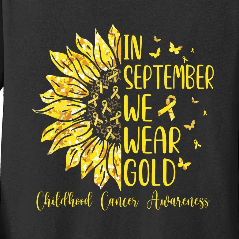 In September We Wear Gold Childhood Cancer Awareness Kids Long Sleeve Shirt