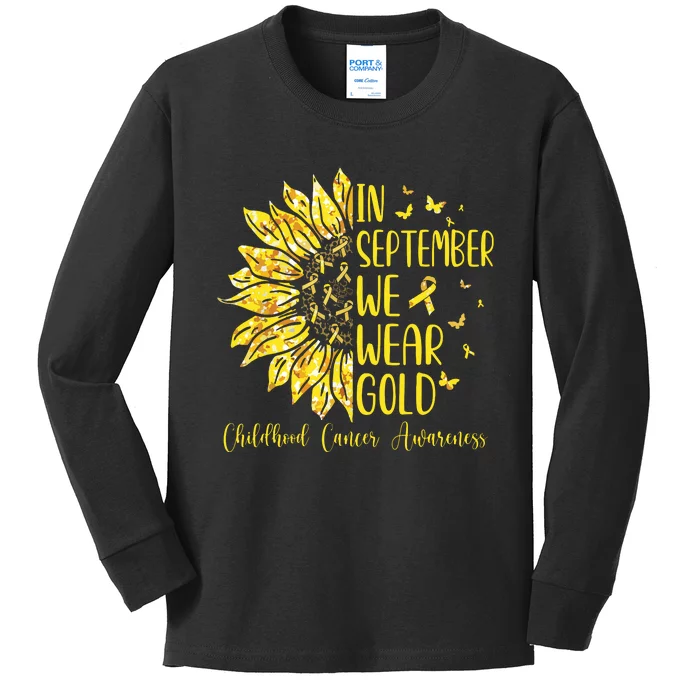 In September We Wear Gold Childhood Cancer Awareness Kids Long Sleeve Shirt