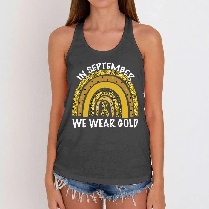 In September We Wear Gold Childhood Cancer Awareness Women's Knotted Racerback Tank