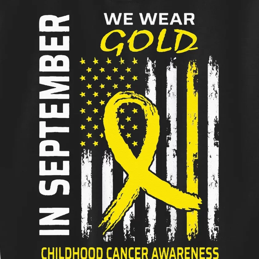 In September We Wear Gold Flag Childhood Cancer Awareness Kids Sweatshirt