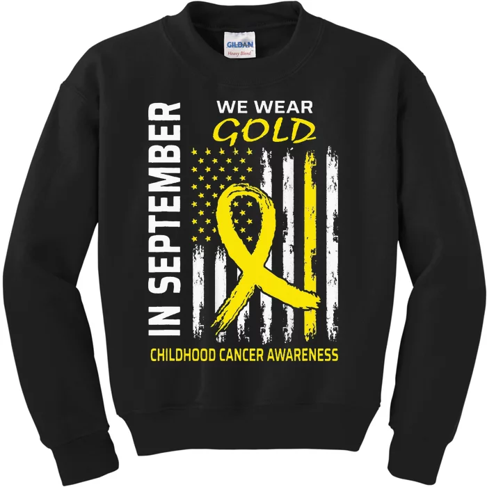 In September We Wear Gold Flag Childhood Cancer Awareness Kids Sweatshirt