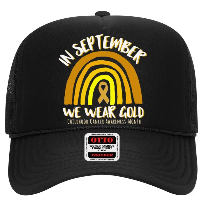 In September We Wear Gold Childhood Cancer Awareness High Crown Mesh Trucker Hat