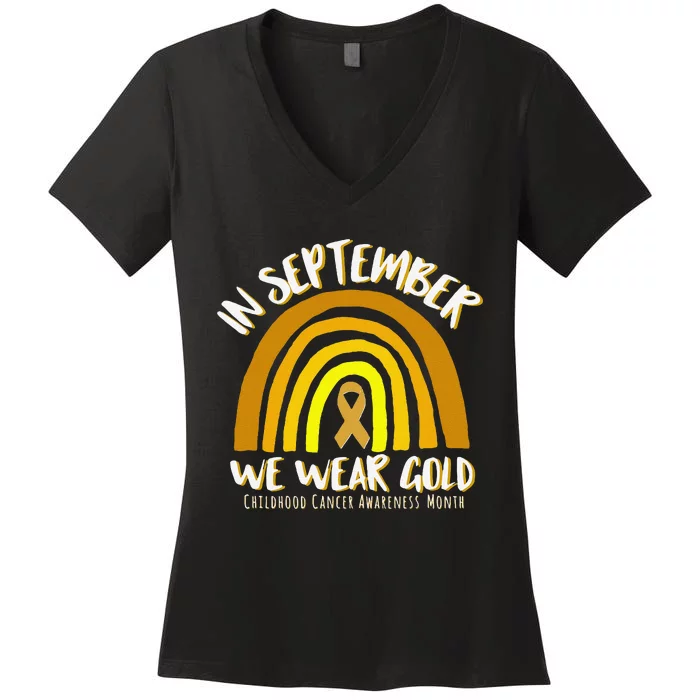 In September We Wear Gold Childhood Cancer Awareness Women's V-Neck T-Shirt